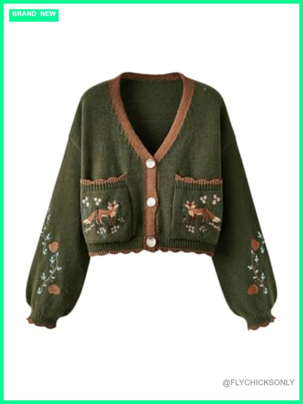 Womens Cropped Cardigan Boho Button Up V-Neck Floral Sweater Cottage Core